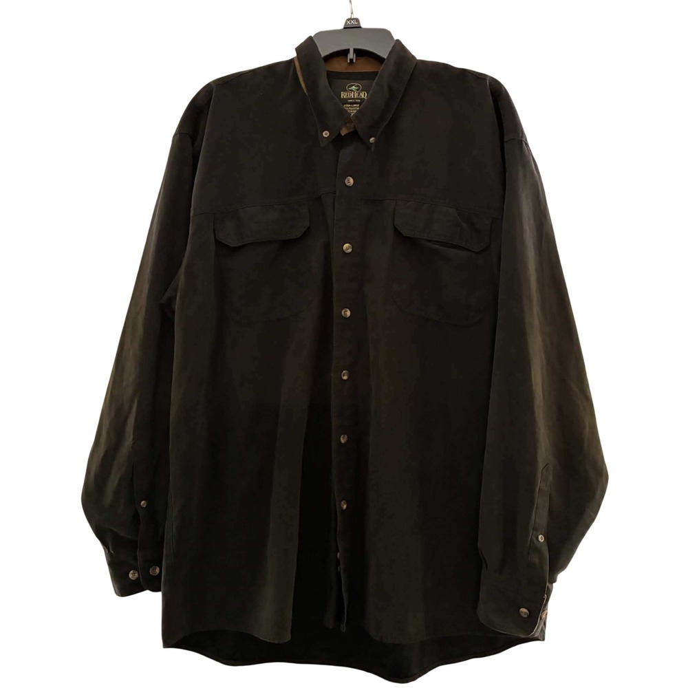 RedHead Button Down Shirt Mens XL Green Suede Feel Long Sleeve Outdoor Hunting